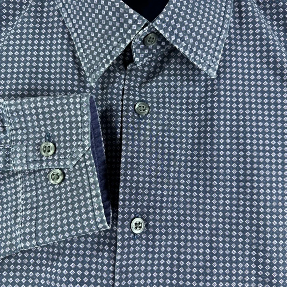 Banana Republic Button Down Mens L Large Geometric Diamond Print Long Sleeve